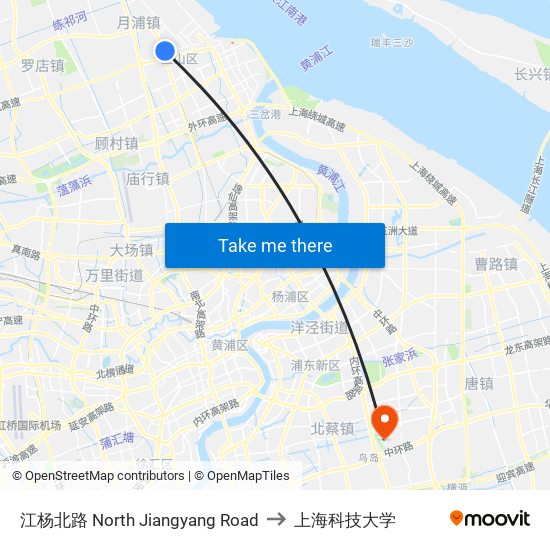 江杨北路 North Jiangyang Road to 上海科技大学 map