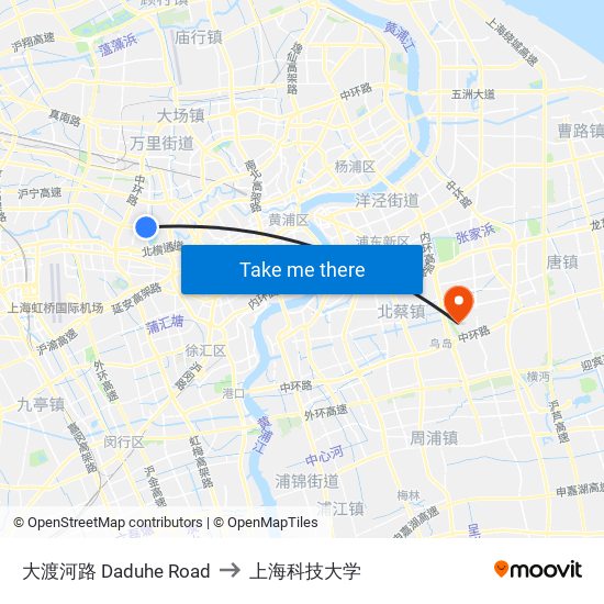 大渡河路 Daduhe Road to 上海科技大学 map