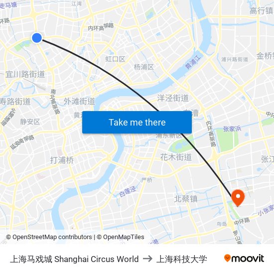 上海马戏城 Shanghai Circus World to 上海科技大学 map