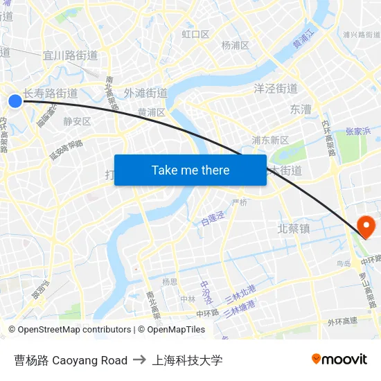 曹杨路 Caoyang Road to 上海科技大学 map
