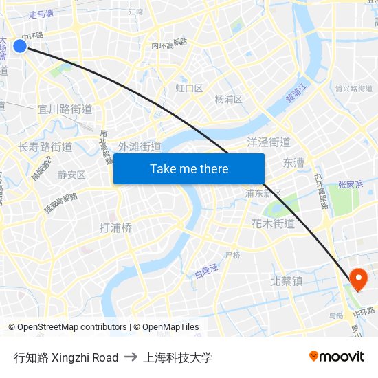 行知路 Xingzhi Road to 上海科技大学 map
