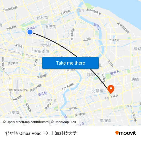 祁华路 Qihua Road to 上海科技大学 map