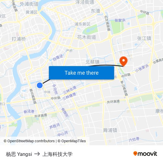 杨思 Yangsi to 上海科技大学 map