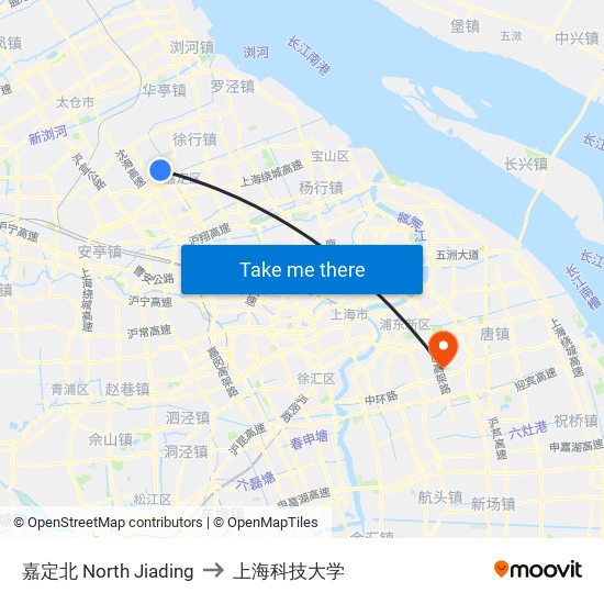 嘉定北 North Jiading to 上海科技大学 map