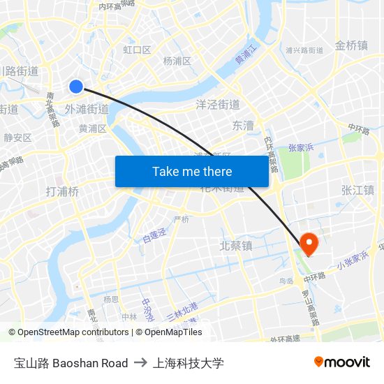 宝山路 Baoshan Road to 上海科技大学 map