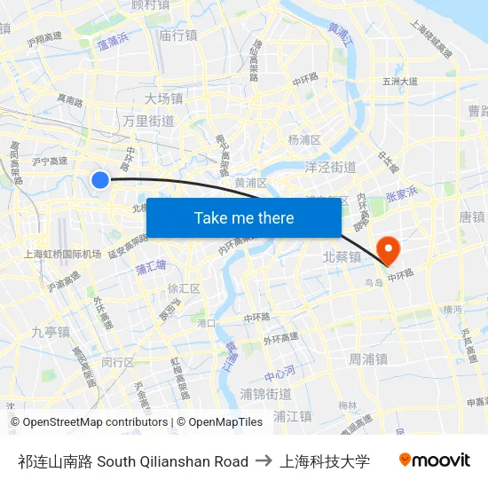 祁连山南路 South Qilianshan Road to 上海科技大学 map