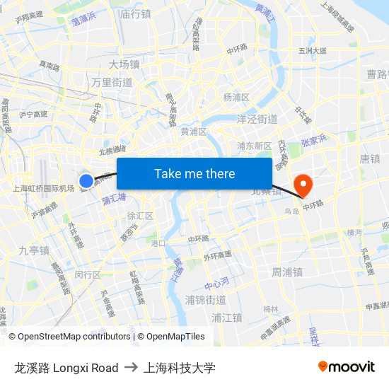 龙溪路 Longxi Road to 上海科技大学 map