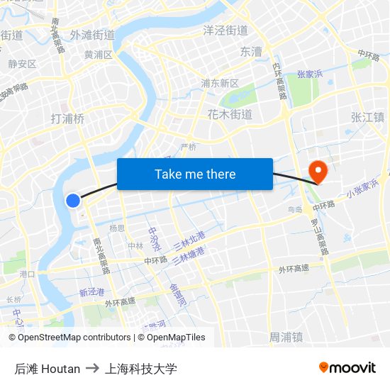 后滩 Houtan to 上海科技大学 map