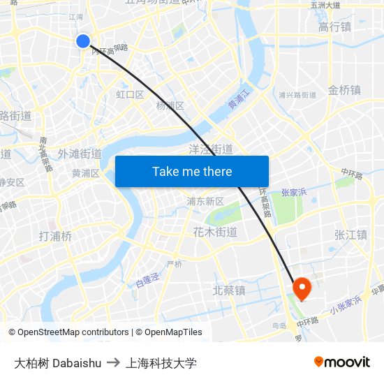 大柏树 Dabaishu to 上海科技大学 map