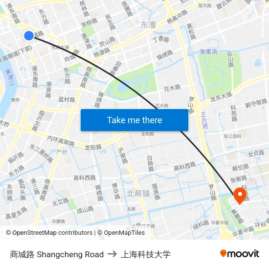 商城路 Shangcheng Road to 上海科技大学 map