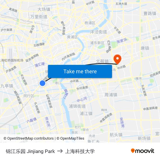 锦江乐园 Jinjiang Park to 上海科技大学 map