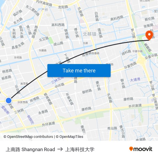 上南路 Shangnan Road to 上海科技大学 map