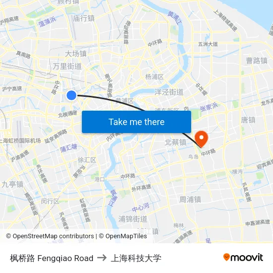 枫桥路 Fengqiao Road to 上海科技大学 map