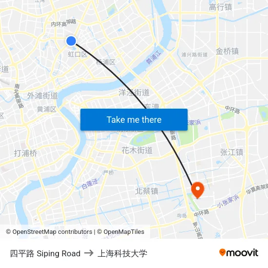 四平路 Siping Road to 上海科技大学 map