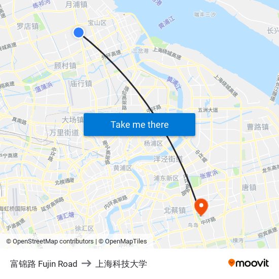 富锦路 Fujin Road to 上海科技大学 map