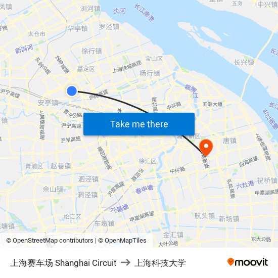 上海赛车场 Shanghai Circuit to 上海科技大学 map