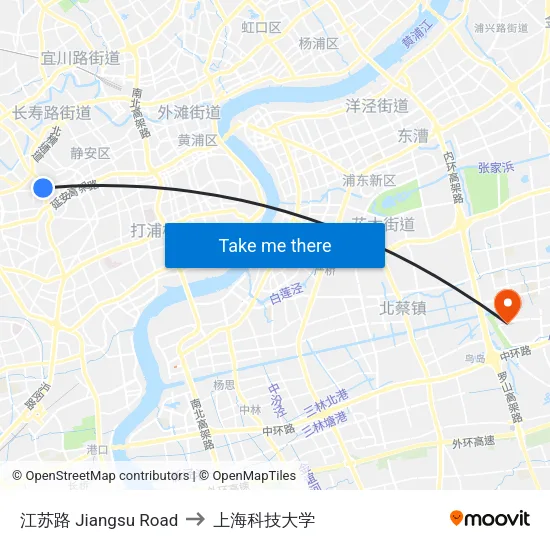 江苏路 Jiangsu Road to 上海科技大学 map