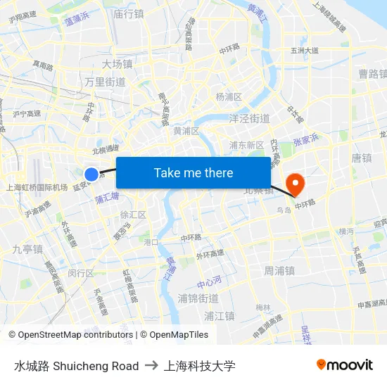水城路 Shuicheng Road to 上海科技大学 map