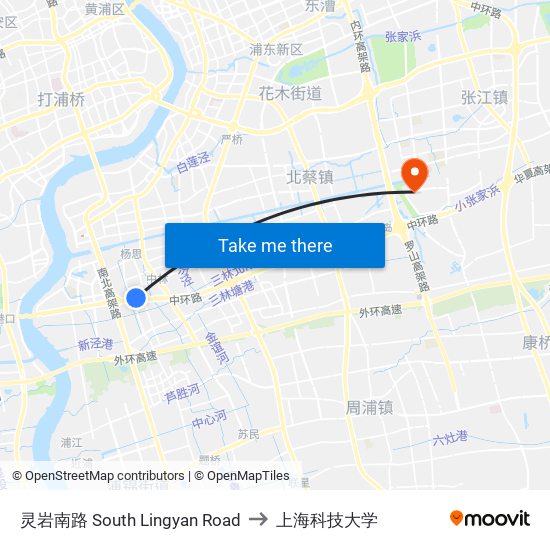 灵岩南路 South Lingyan Road to 上海科技大学 map