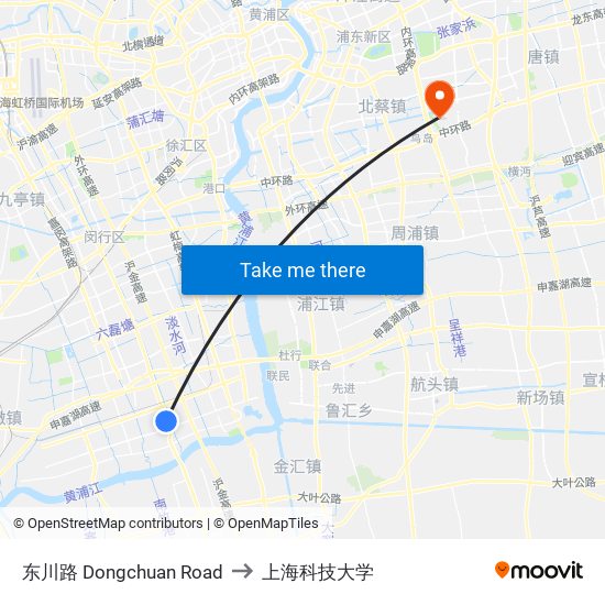 东川路 Dongchuan Road to 上海科技大学 map