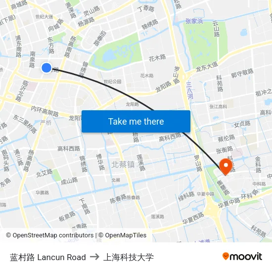 蓝村路 Lancun Road to 上海科技大学 map