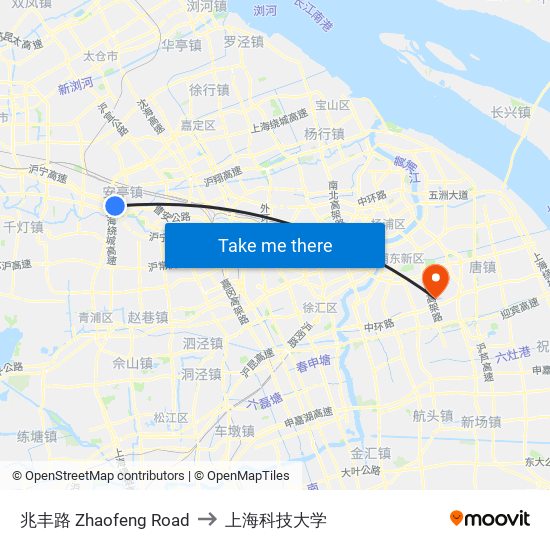 兆丰路 Zhaofeng Road to 上海科技大学 map