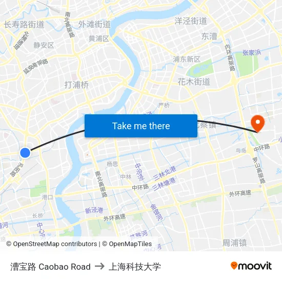 漕宝路 Caobao Road to 上海科技大学 map