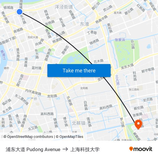 浦东大道 Pudong Avenue to 上海科技大学 map