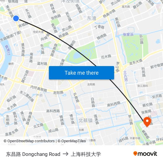东昌路 Dongchang Road to 上海科技大学 map
