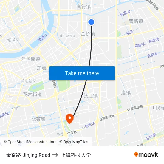 金京路 Jinjing Road to 上海科技大学 map