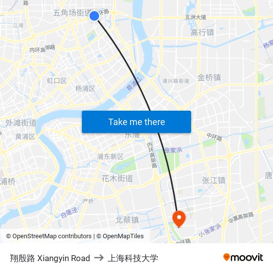 翔殷路 Xiangyin Road to 上海科技大学 map