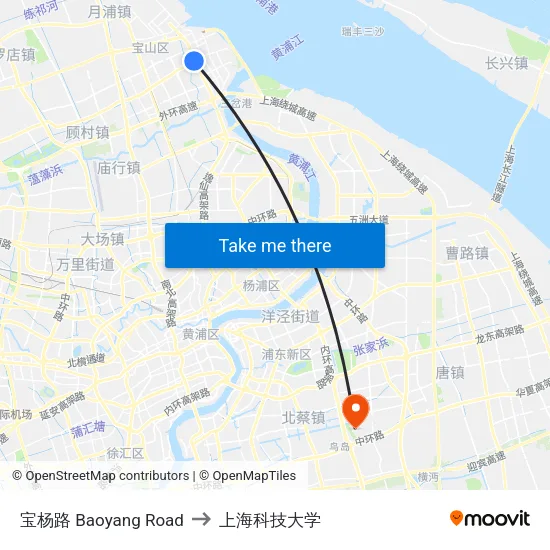 宝杨路 Baoyang Road to 上海科技大学 map