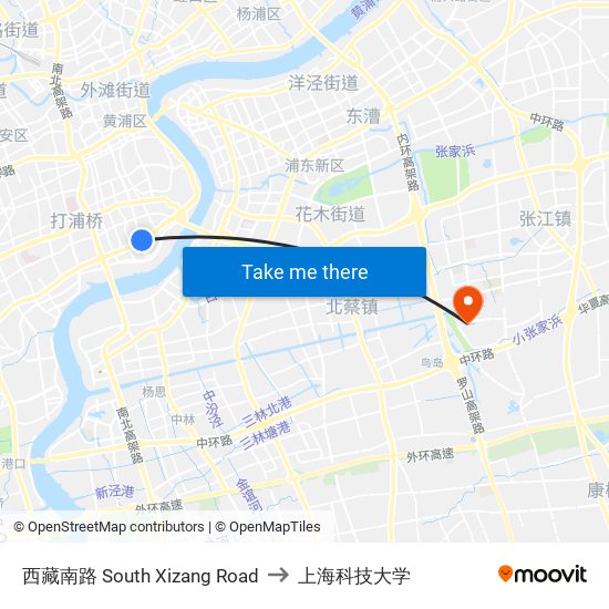 西藏南路 South Xizang Road to 上海科技大学 map
