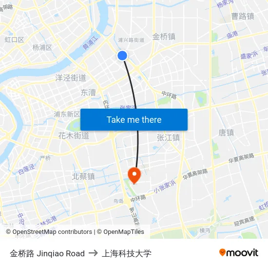 金桥路 Jinqiao Road to 上海科技大学 map