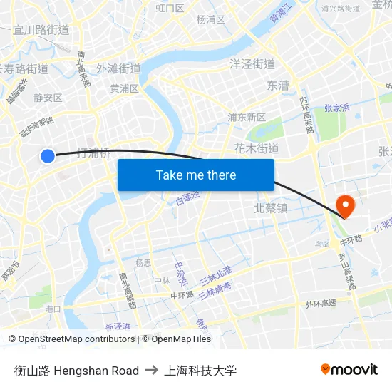 衡山路 Hengshan Road to 上海科技大学 map