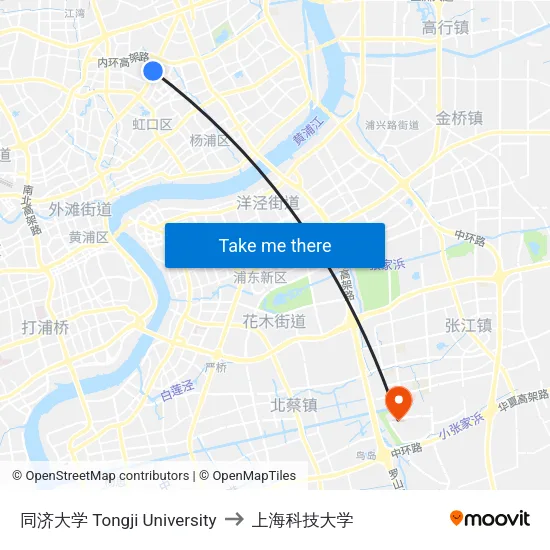 同济大学 Tongji University to 上海科技大学 map
