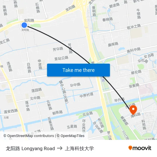 龙阳路 Longyang Road to 上海科技大学 map