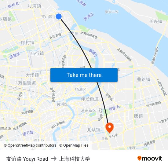 友谊路 Youyi Road to 上海科技大学 map