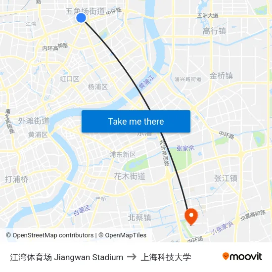 江湾体育场 Jiangwan Stadium to 上海科技大学 map