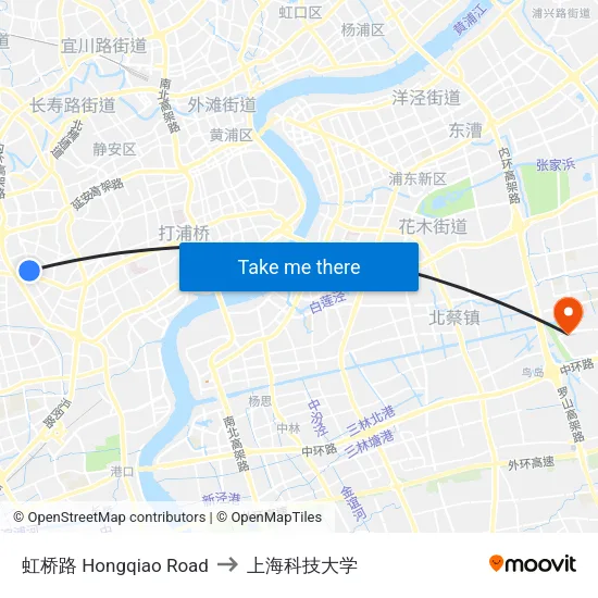 虹桥路 Hongqiao Road to 上海科技大学 map