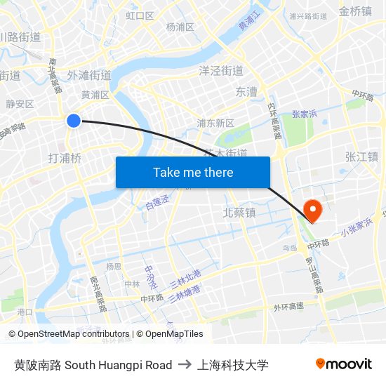 黄陂南路 South Huangpi Road to 上海科技大学 map