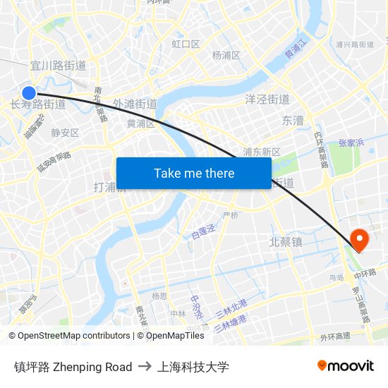 镇坪路 Zhenping Road to 上海科技大学 map