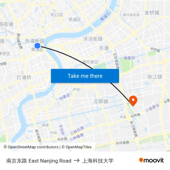 南京东路 East Nanjing Road to 上海科技大学 map