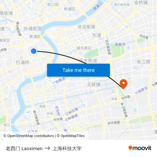 老西门 Laoximen to 上海科技大学 map