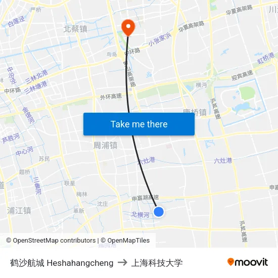鹤沙航城 Heshahangcheng to 上海科技大学 map