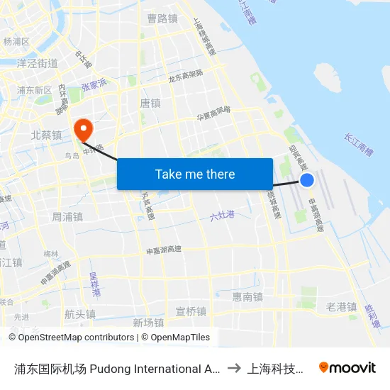 浦东国际机场 Pudong International Airport to 上海科技大学 map