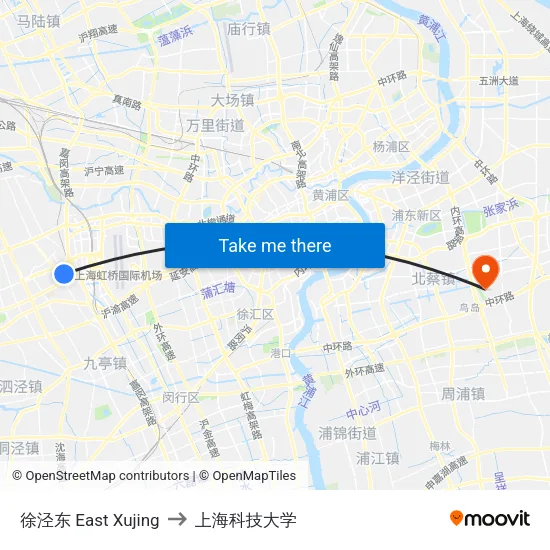 徐泾东 East Xujing to 上海科技大学 map