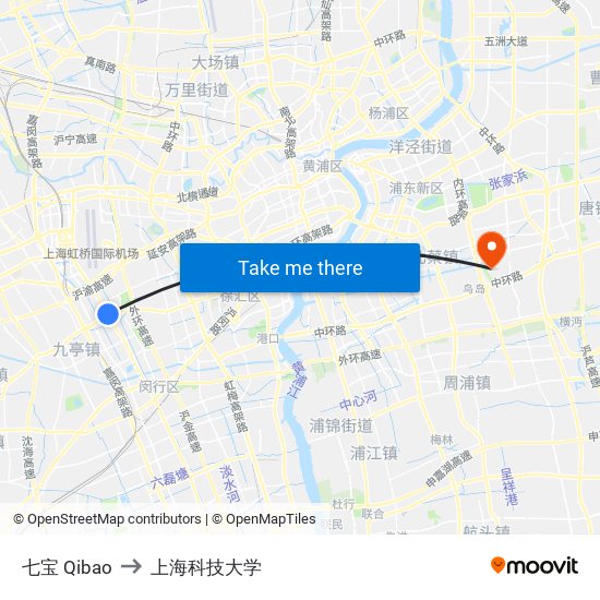 七宝 Qibao to 上海科技大学 map