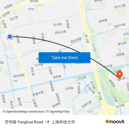 芳华路 Fanghua Road to 上海科技大学 map