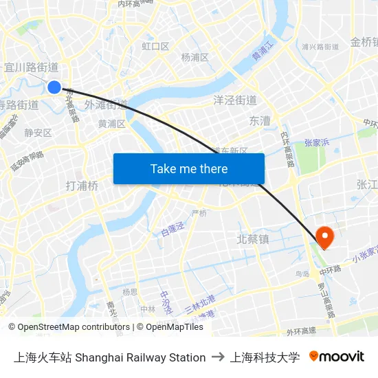 上海火车站 Shanghai Railway Station to 上海科技大学 map